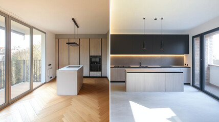Before And After Of Modern Kitchen Apartment Room In Renovated House
