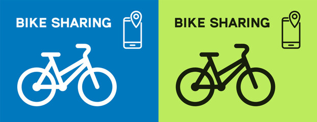 Bike sharing banner. Linear bicycle icon. Vector illustration