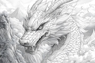  Majestic White Dragon with a Flowing Beard, Radiating Power and Wisdom
