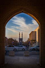 Fototapeta premium The grand mosque in Yazd, Iran from a pedestrian's view.