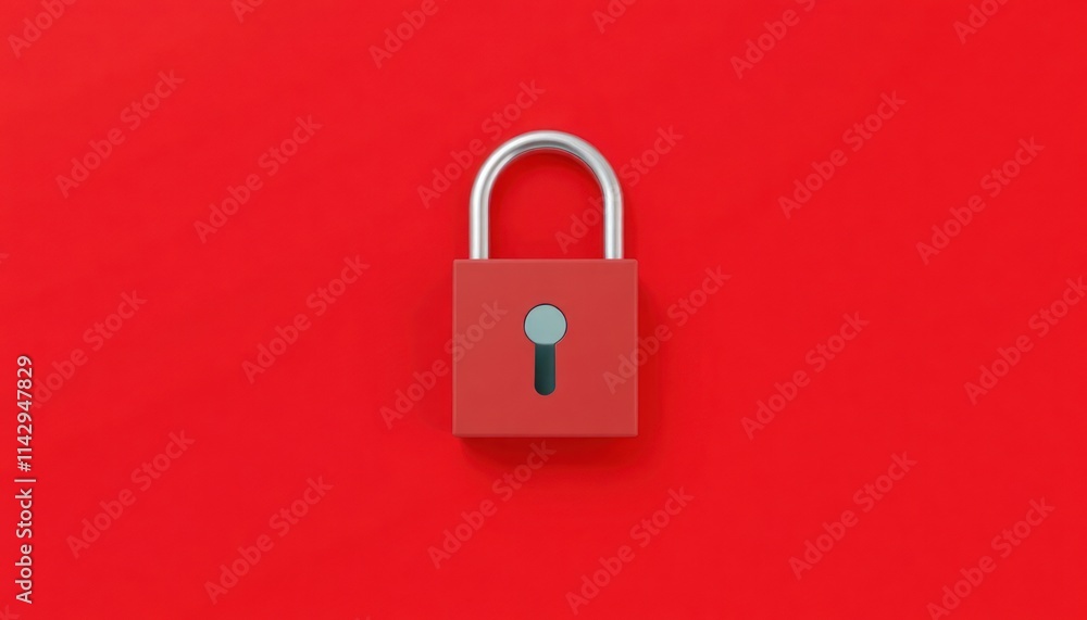 Poster red padlock on bright red background. secure concept. simple design. protection symbol. safety illus