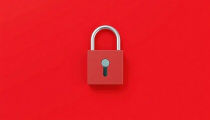Red padlock on bright red background. Secure concept. Simple design. Protection symbol. Safety illustration. Cybersecurity theme. Modern tech visual. Digital lock. Business security. Risk control.