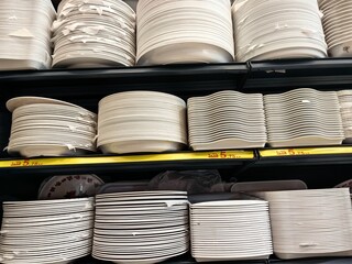 stack of plates on rack.