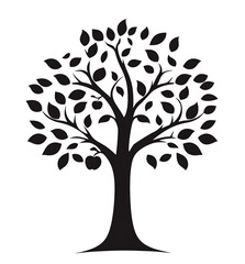 Simple black and white illustration of a tree.