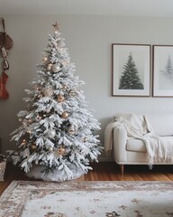 White living room interior with Christmas tree