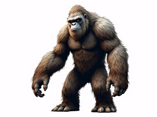 Fototapeta premium Realistic bigfoot standing in snowy landscape.