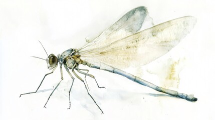 Exquisite Watercolor Dragonfly: A Detailed Depiction of Nature's Fragile Beauty