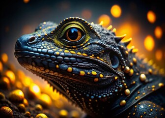 Fototapeta premium Surreal Black Lizard with Yellow Spots - Psychedelic Reptile Art