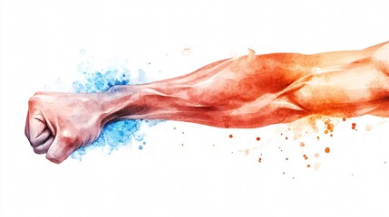 Fototapeta premium Clenched Fist: Watercolor Painting of Strength and Determination