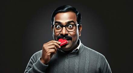 Man Eating A Heart Shape, Happy Valentine Holiday Card, Love & Romance Art