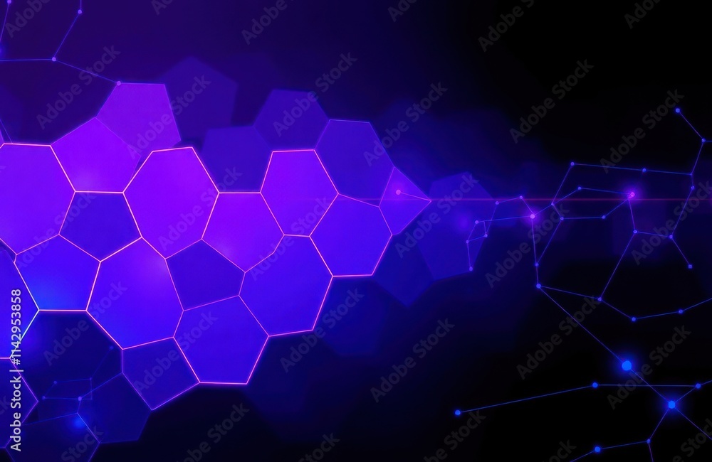 Poster abstract futuristic background. neon glowing hexagons. digital network elements. dark pink blue grad
