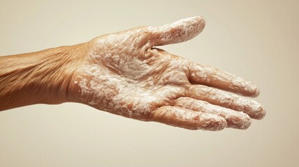 Fototapeta premium Psoriasis Treatment. Dermatology, Skin Care, Chronic, Inflammation, Scaly, Red, Rash, Autoimmune, Itchy, Medical, Therapy, Patient, Condition, Health, Problem, Dry, Allergy, Dermatological, Pain, Illn