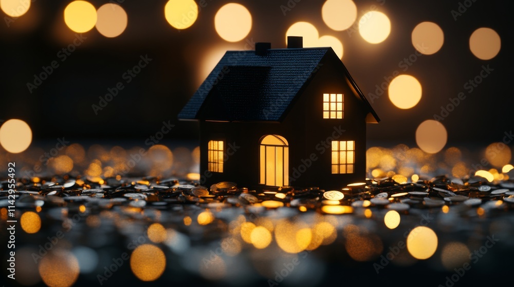 Poster Cozy Building with Soft Light on Isolated Background