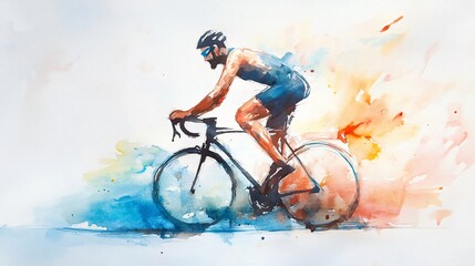 Watercolor Cyclist: A Stunning Depiction of Speed, Motion, and Athletic Prowess in a Vibrant Race