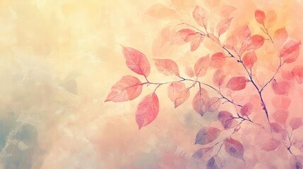 watercolor illustration of pastel autumn leaves, soft textures, layered on a tactile background, capturing the essence of fall, gentle transitions, and harmonious colors, artistic and serene