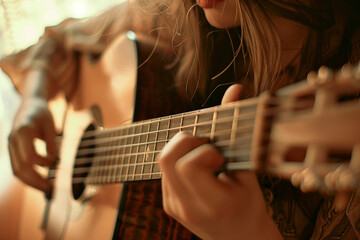 Portrait of a female musician playing bass guitar on stage geneative ai