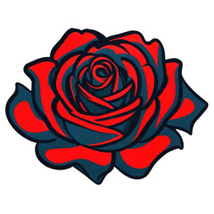 Cartoon Red Rose with Green Leaves Illustration PNG