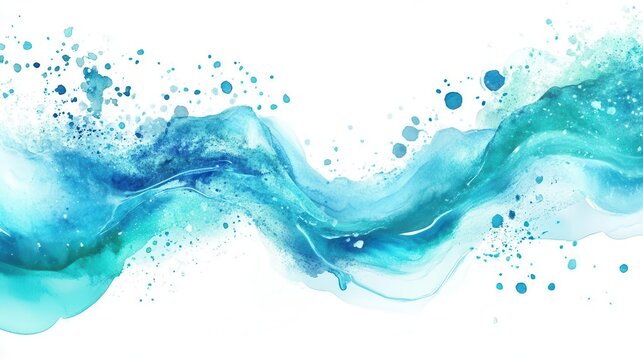 whimsical watercolor wave, flowing gracefully with varied hues of blue, turquoise, and soft white splashes, evoking a sense of summer serenity and relaxation, perfect for a calming background