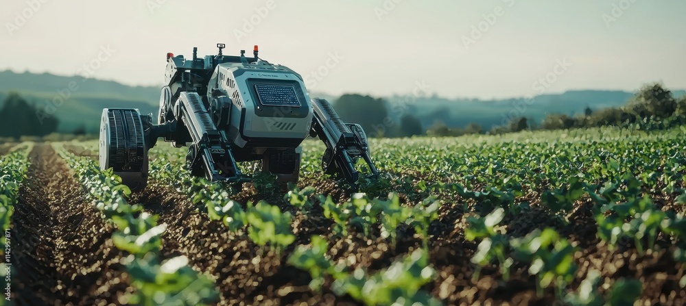Aufkleber futuristic field robot enhancing smart farming with precision weeding technology