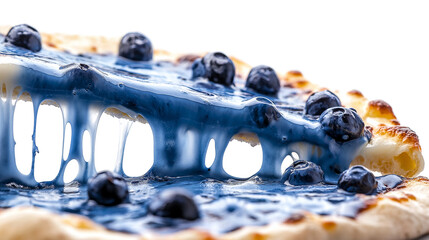 Pizza and liquid cheese food blue zwiebelkuchen isolated on a white background