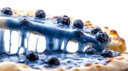 Pizza and liquid cheese food blue zwiebelkuchen isolated on a white background