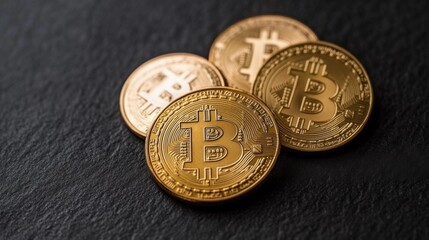 Golden Bitcoin Coins on a Dark Surface