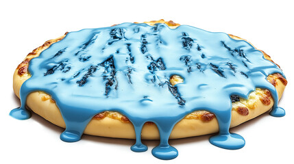 Pizza and liquid cheese food blue zwiebelkuchen isolated on a white background