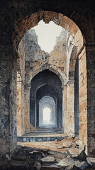 Fototapeta premium Ancient Ruin Arches, Intricate Pattern, Historical Context, Grand Scale, Cultural Heritage