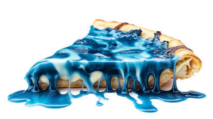 Pizza and liquid cheese food blue zwiebelkuchen isolated on a white background