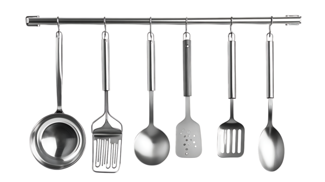 kitchen spoon sets on transparent background.
