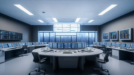 Modern Control Room, Network Monitoring, Technology, Data Center, Futuristic