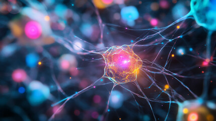 Neural Network, Cognitive Enhancement, Vivid Colors, Abstract Visualization, Digital Art