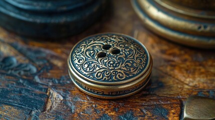 Intricate antique brass button showcasing vintage craftsmanship and design