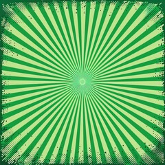 Comic Book Halftone. Retro Green Pop Art Background with Exploding Rays