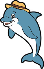 Fototapeta premium A fun and cute cartoon dolphin swimming in the ocean with a playful silhouette 