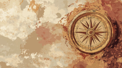illustration of ancient compass on old vintage world map banner background, Generative Ai