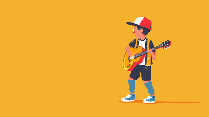 Happy Kid Boy Playing Guitar - Vector Illustration