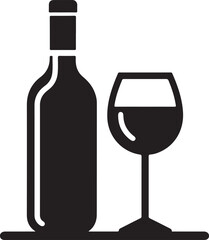 Silhouette vector EPS file of a wine bottle next to a half-filled wine glass, perfect for wine-related designs, bar themes, restaurant decor, and celebration illustrations.