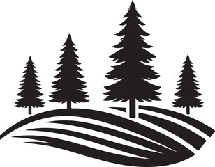 Fototapeta premium Silhouette vector EPS file of a pine tree forest, perfect for nature designs, outdoor themes, environmental projects, rustic decorations, and landscape illustrations.