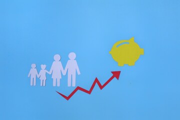 Family symbols, price increase chart and piggy bank with creative and minimalist layout, isolated...