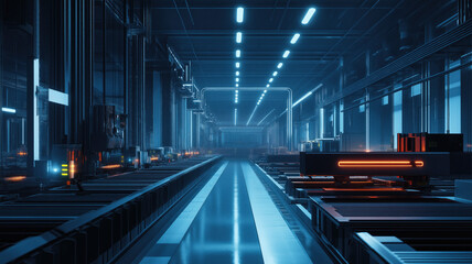 Naklejka premium Intelligent factory production line. AI technology generated image