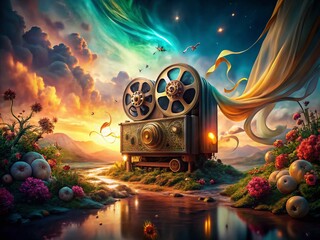 Surreal Vintage Reel-to-Reel Recorder: Dreamlike Tapes, Retro Audio, Fantasy Music Machine