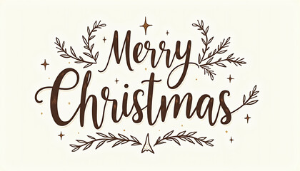 Obraz premium Merry Christmas Calligraphy with Festive Foliage and Star Pattern on a Cream Background