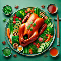 Peking duck on a green background.