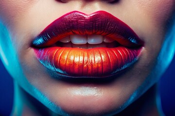 Fototapeta premium Swollen Lip Photography: Long Exposure Images of Lip Swelling, Puffy Lips, Lip Inflammation, Close-up Macro Shots