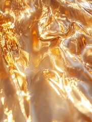 Golden Shimmering Liquid Surface - Abstract image of a shimmering golden surface reflecting light, symbolizing luxury, wealth, elegance, fluidity, and warmth.