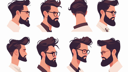 Bearded Hipster Man and Male Hairstyle Set in Cartoon Style