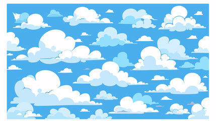 Cute Cartoon Clouds on Blue Sky with White Cloud Flying Print