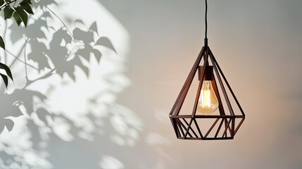 Modern hanging lamp with a geometric metal frame, isolated on a white background for industrial decor inspiration.