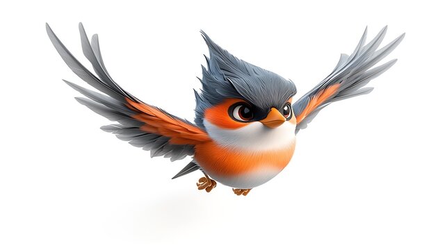 A 2D cartoon bird dressed as a superhero flying through the sky, white background. Ultra-Realistic, Photo Realistic, highly detailed 